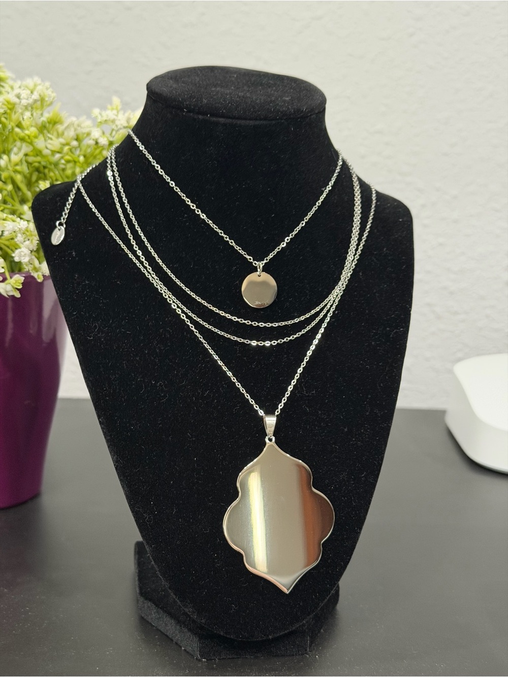 PLUNDER Multi-Layer Silver Necklace with Pendant - Women Jewelry (3)